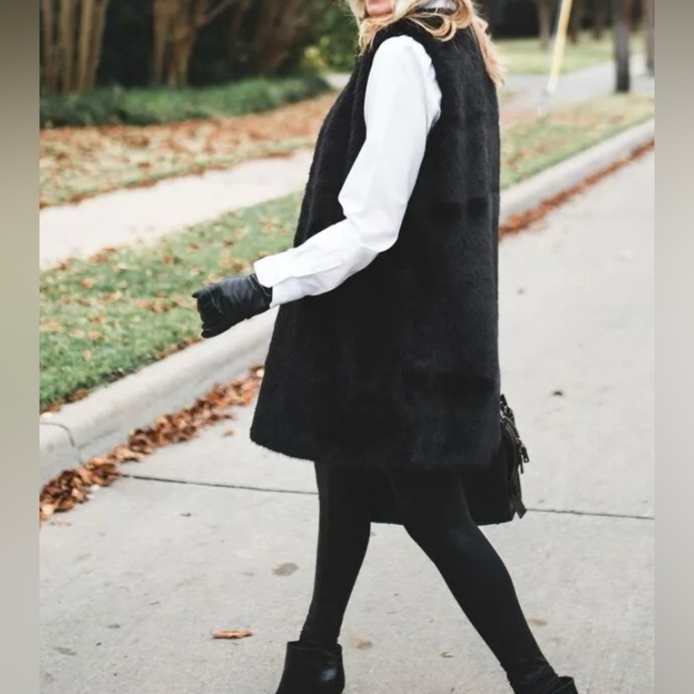 Talbots Black Faux Fur Vest Plush Outerwear Winter Layering Small
